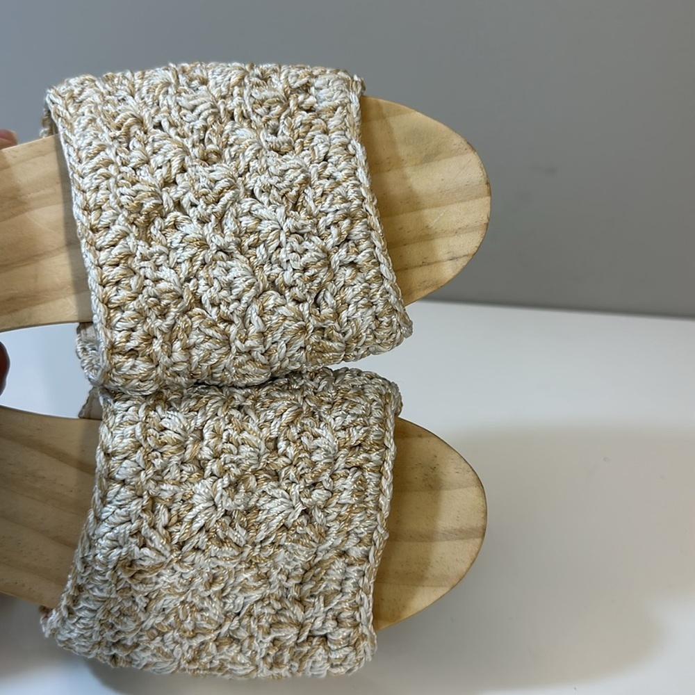 The Sak Ella Crochet Wood Slide Sandals Sz 7 Cottagecore Retro Vintage Inspired - Picture 13 of 16